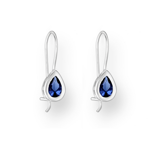 Sterling Silver Sapphire Cubic Zirconia Teardrop Threader Earrings