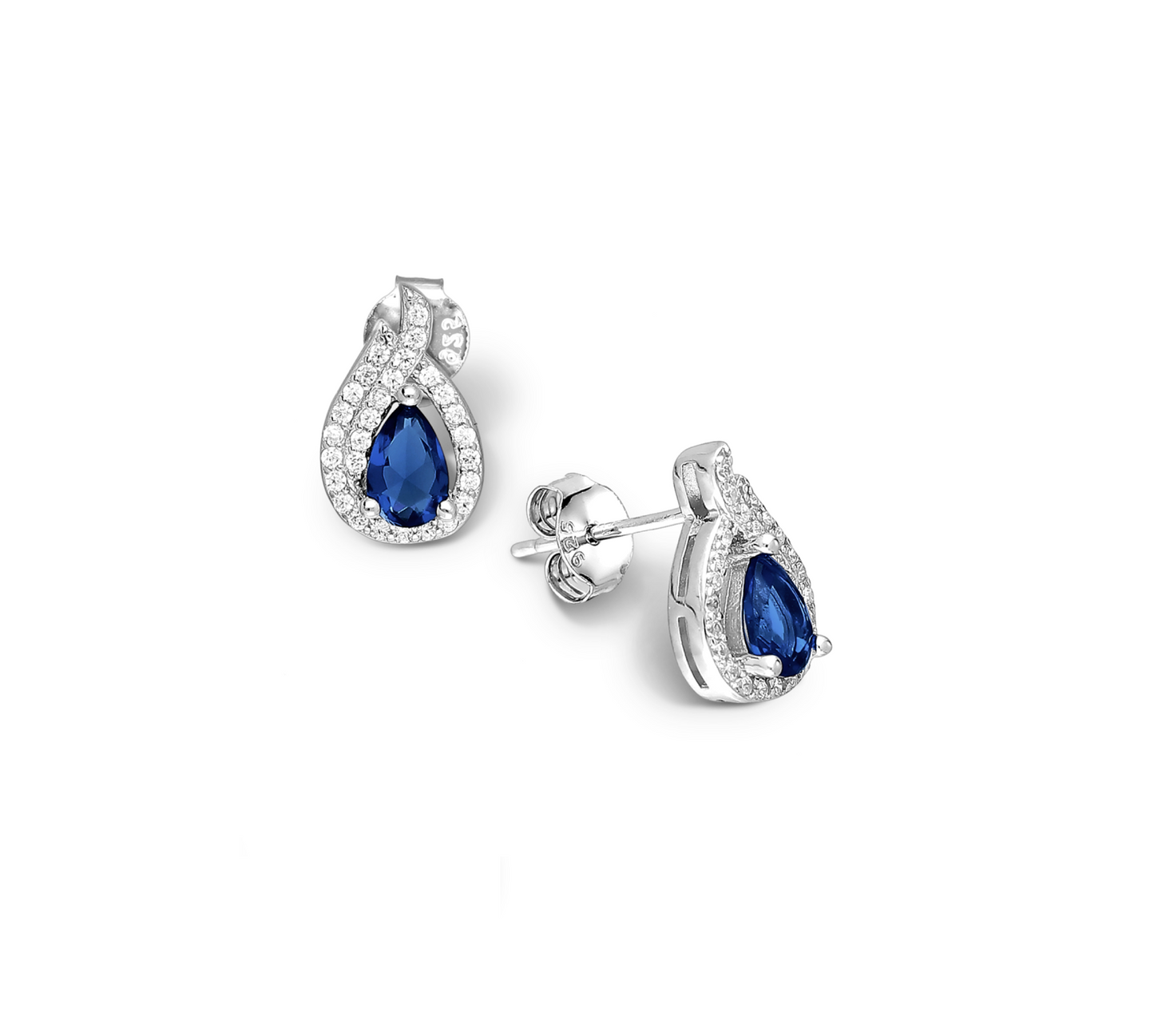 Sterling Silver Sapphire Cubic Zirconia Pave Teardrop Necklace And Earring Set