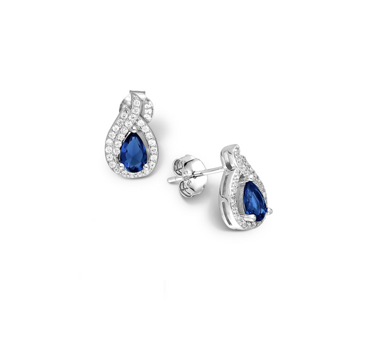 Sterling Silver Sapphire Cubic Zirconia Pave Teardrop Earrings