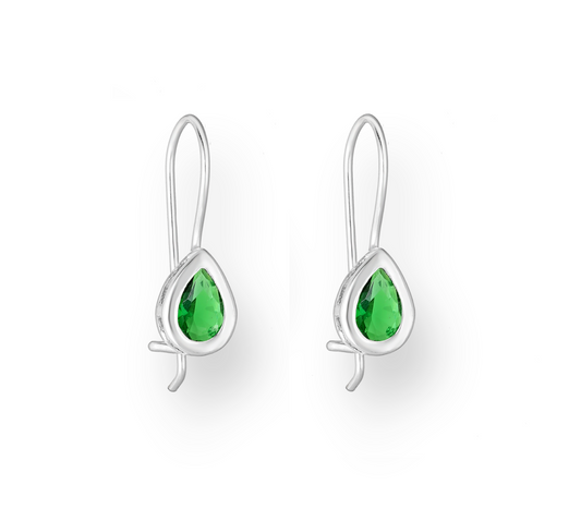 Sterling Silver Emerald Cubic Zirconia Teardrop Threader Earrings