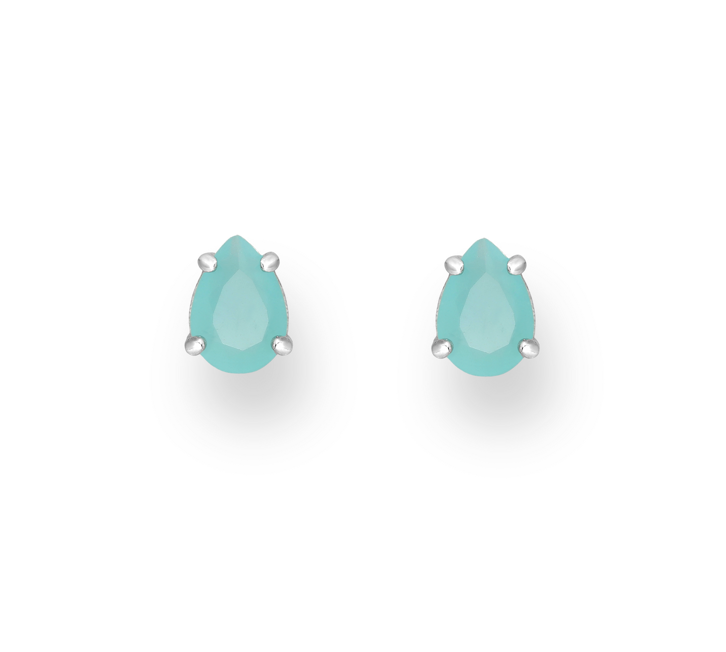 Sterling Silver Turquoise Cubic Zirconia Teardrop Prong Set Stud Earrings