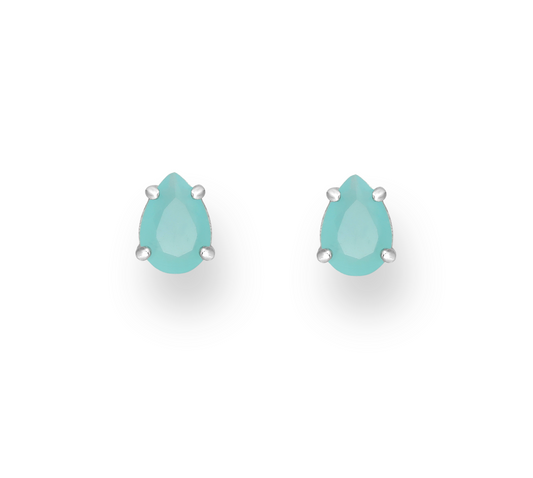 Sterling Silver Turquoise Cubic Zirconia Teardrop Prong Set Stud Earrings