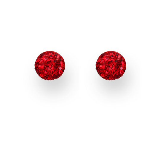 Sterling Silver Red Cubic Zirconia Pave Circular Stud Earrings