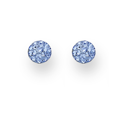 Sterling Silver Light Blue Cubic Zirconia Pave Circular Stud Earrings