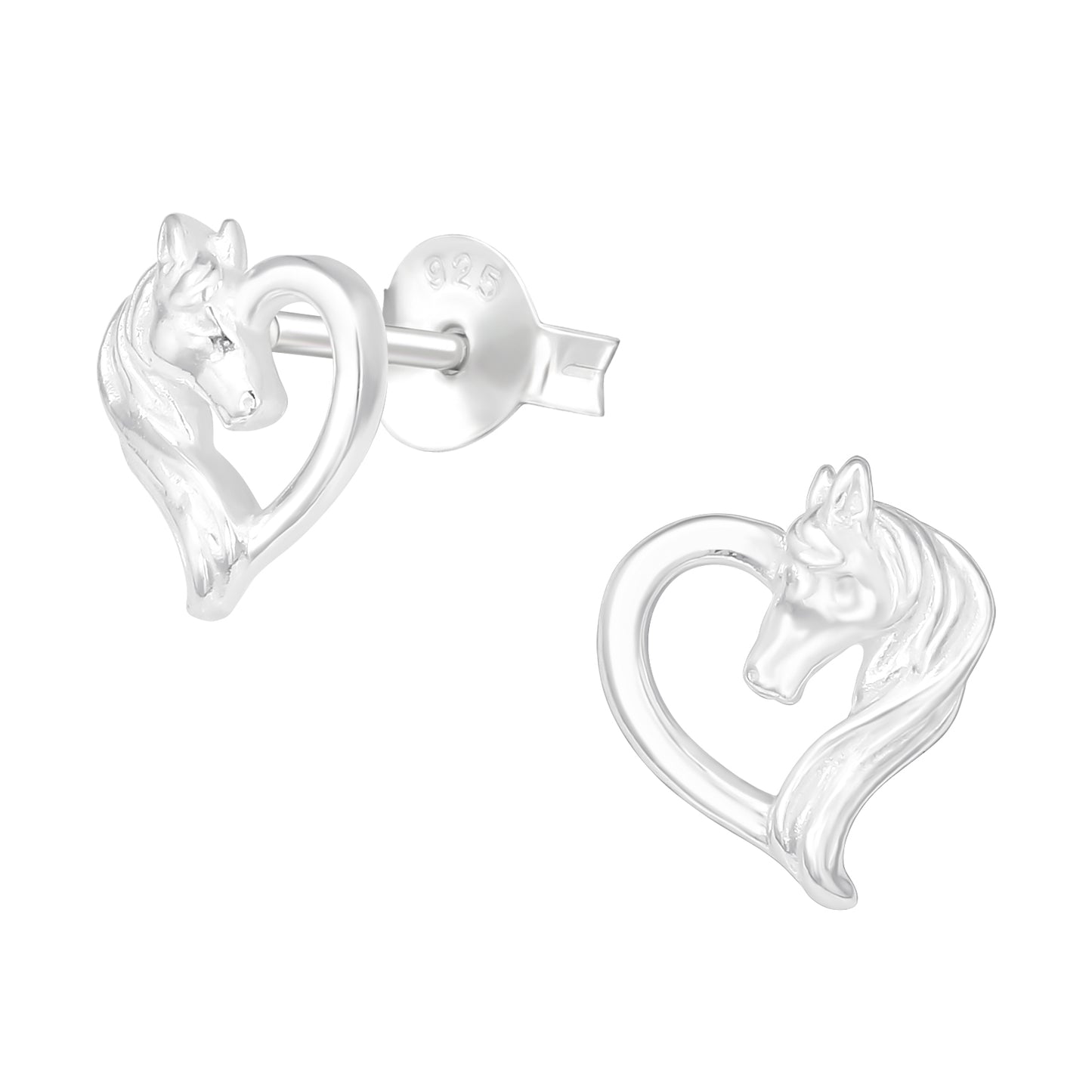 Sterling Silver Horse Heart Stud Earrings (not Oxidized)