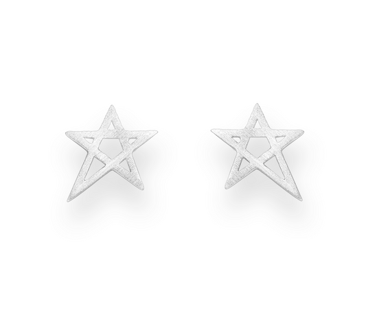 Sterling Silver Open Star Stud Earrings