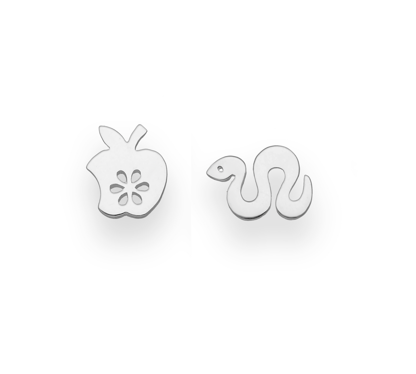 Sterling Silver Asymmetrical Snake Apple Stud Earrings