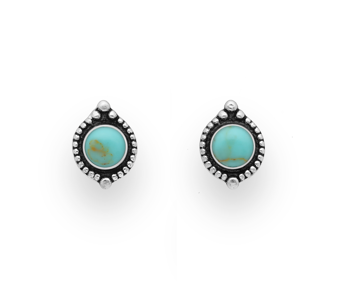 Sterling Silver Reconstructed Turquoise Bali Circular Stud Earrings
