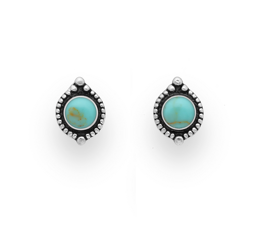 Sterling Silver Reconstructed Turquoise Bali Circular Stud Earrings