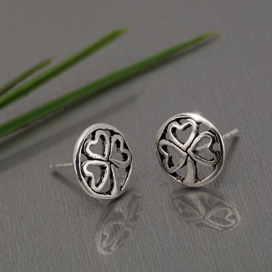 Sterling Silver Circular Clover Stud Earrings