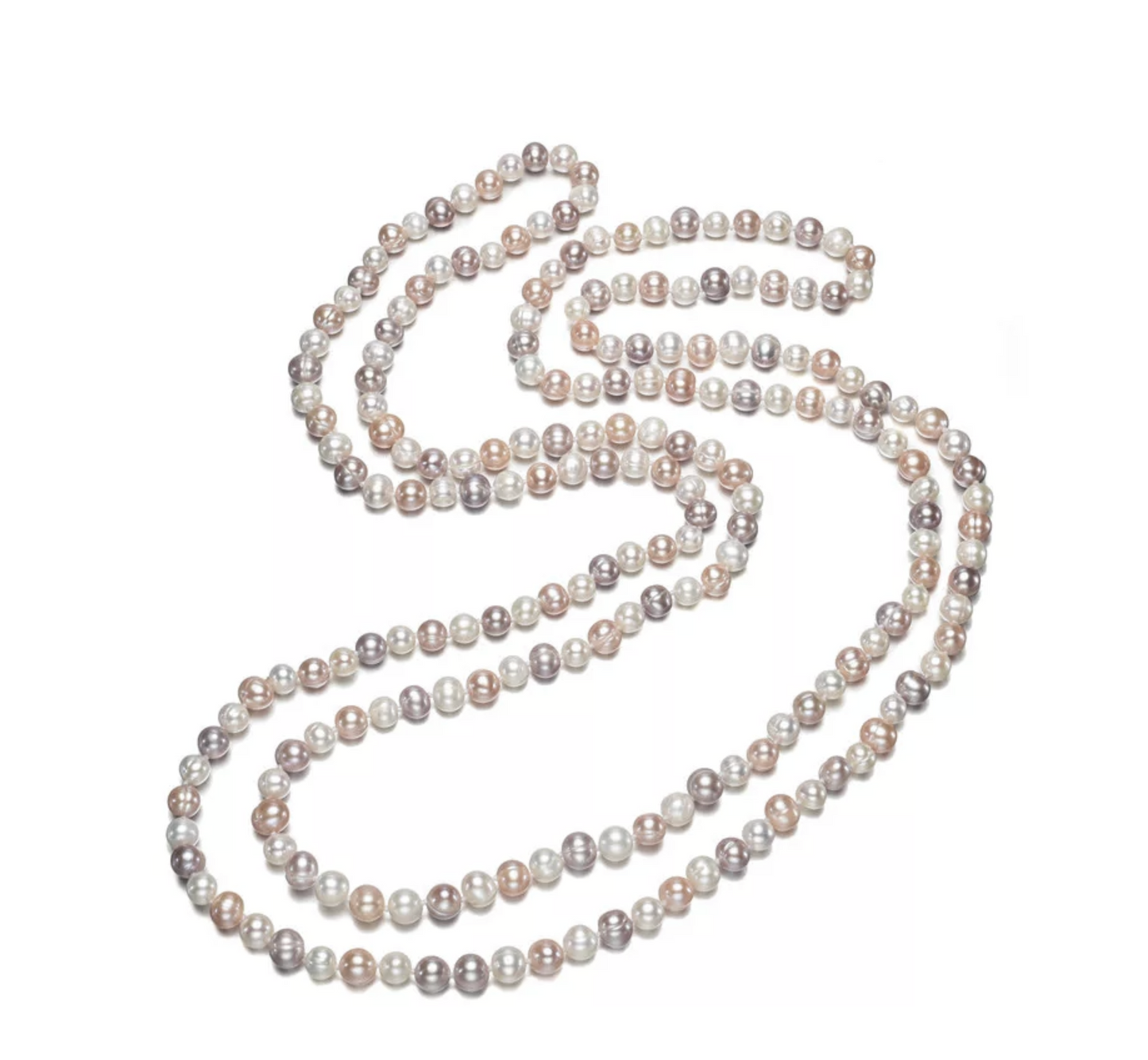 Champagne, Grey White 6mm 46" Long Freshwater Pearl Necklace