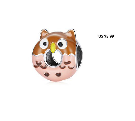 Sterling Silver Owl Donut Bracelet Charm