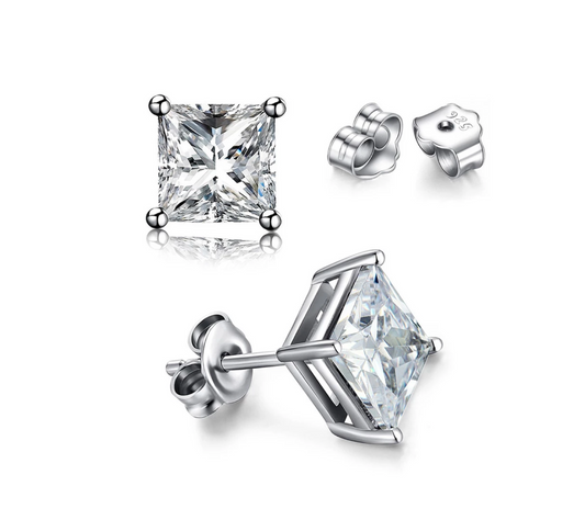 Cubic Zirconia Square Stud Earrings