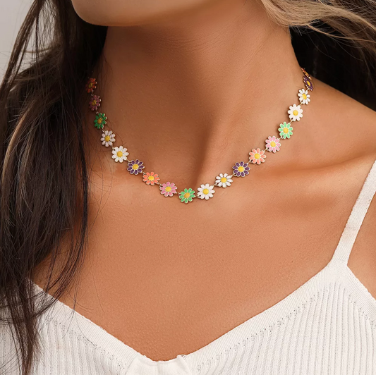 Muted Multi Colored Daisy Choker Necklace