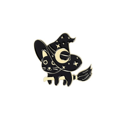 Black Witchy Cat Brooch Pin