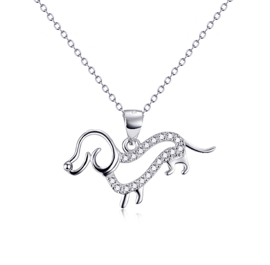 Sterling Silver Cubic Zirconia Dog Pendant Necklace