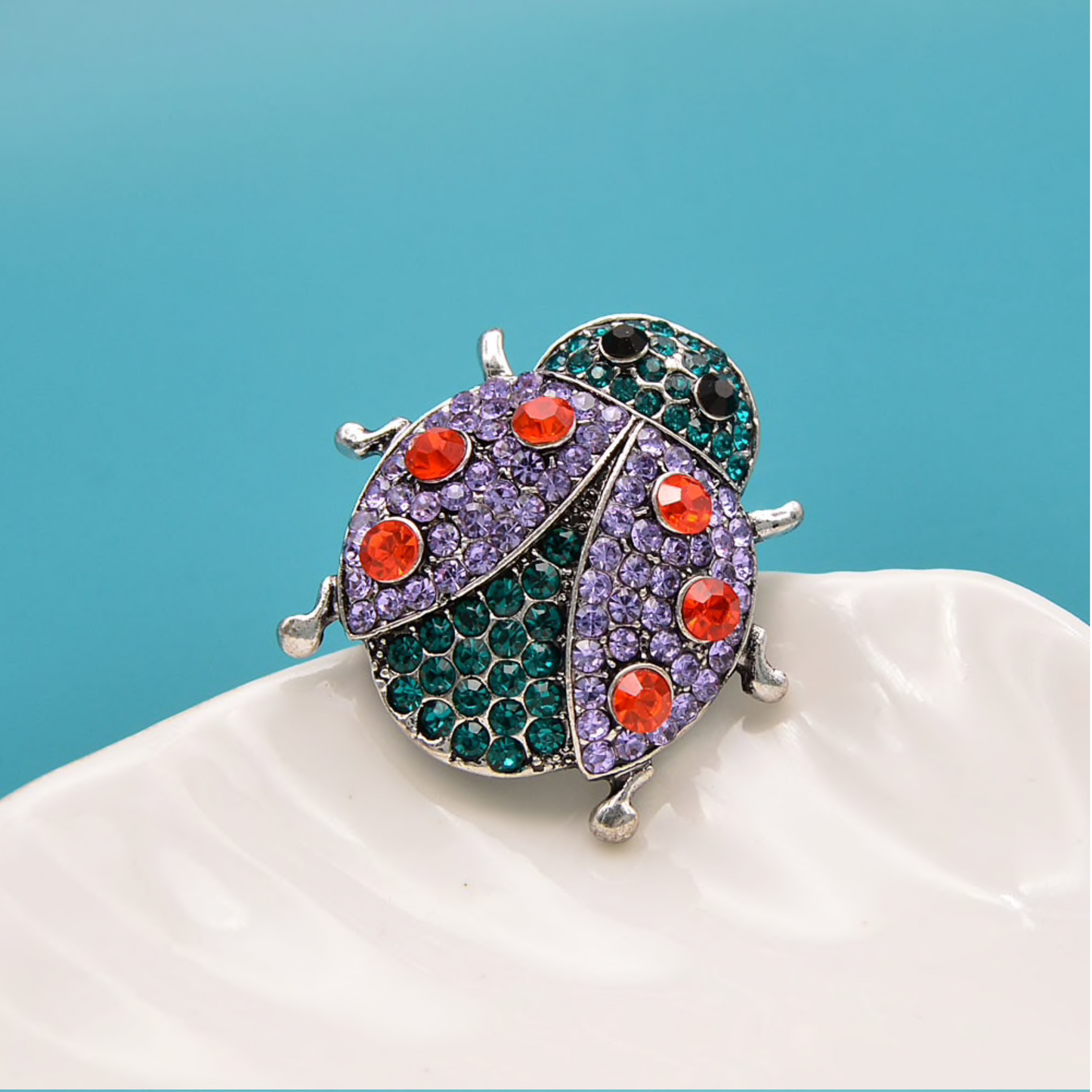 Purple Green Ladybug Crystal Brooch