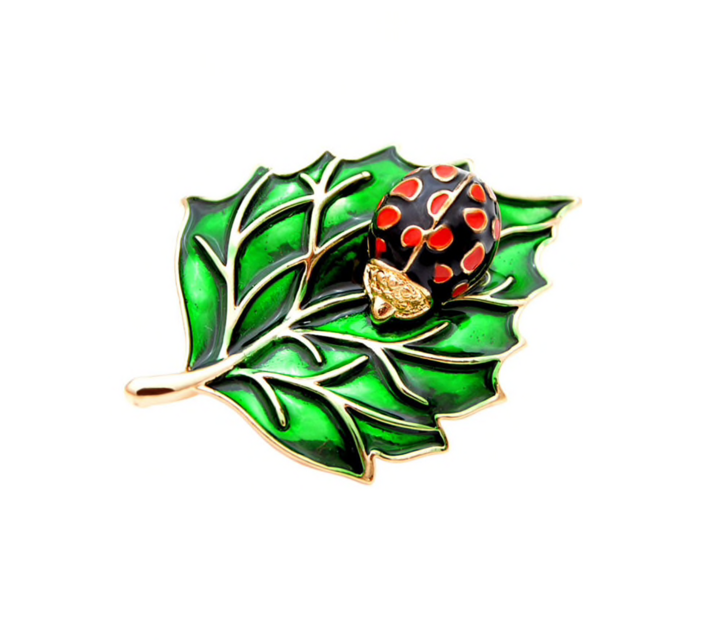 Ladybug On Leaf Brooch