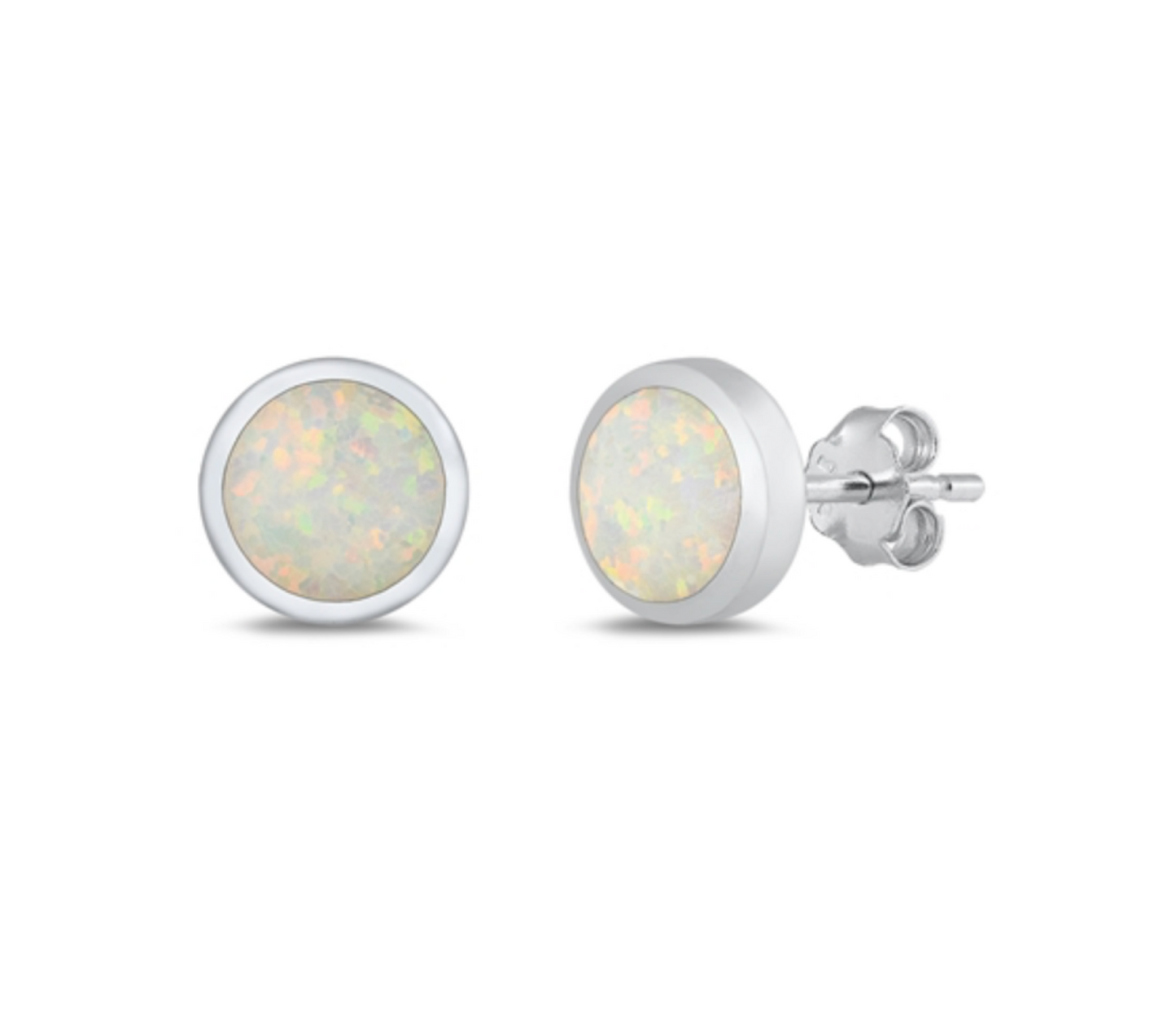 Sterling Silver White Opal Circle Stud Earrigns - 7mm