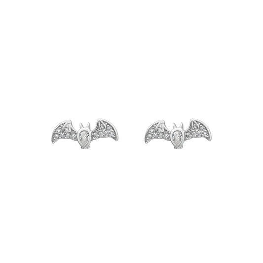 Sterling Silver Cubic Zirconia Bat Stud Earrings