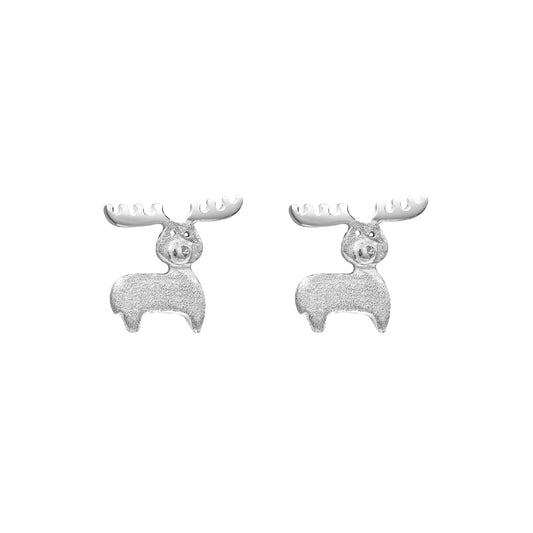 Sterling Silver Funny Reindeer Stud Earrings