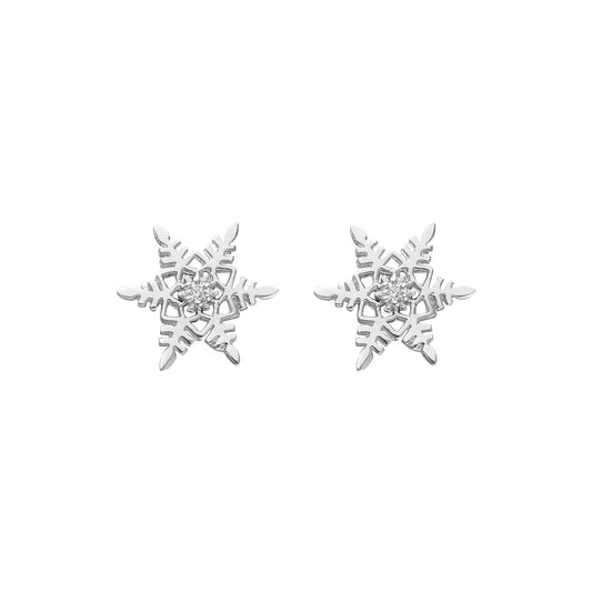 Sterling Silver Cubic Zirconia Ornate Snowflake Stud Earrings