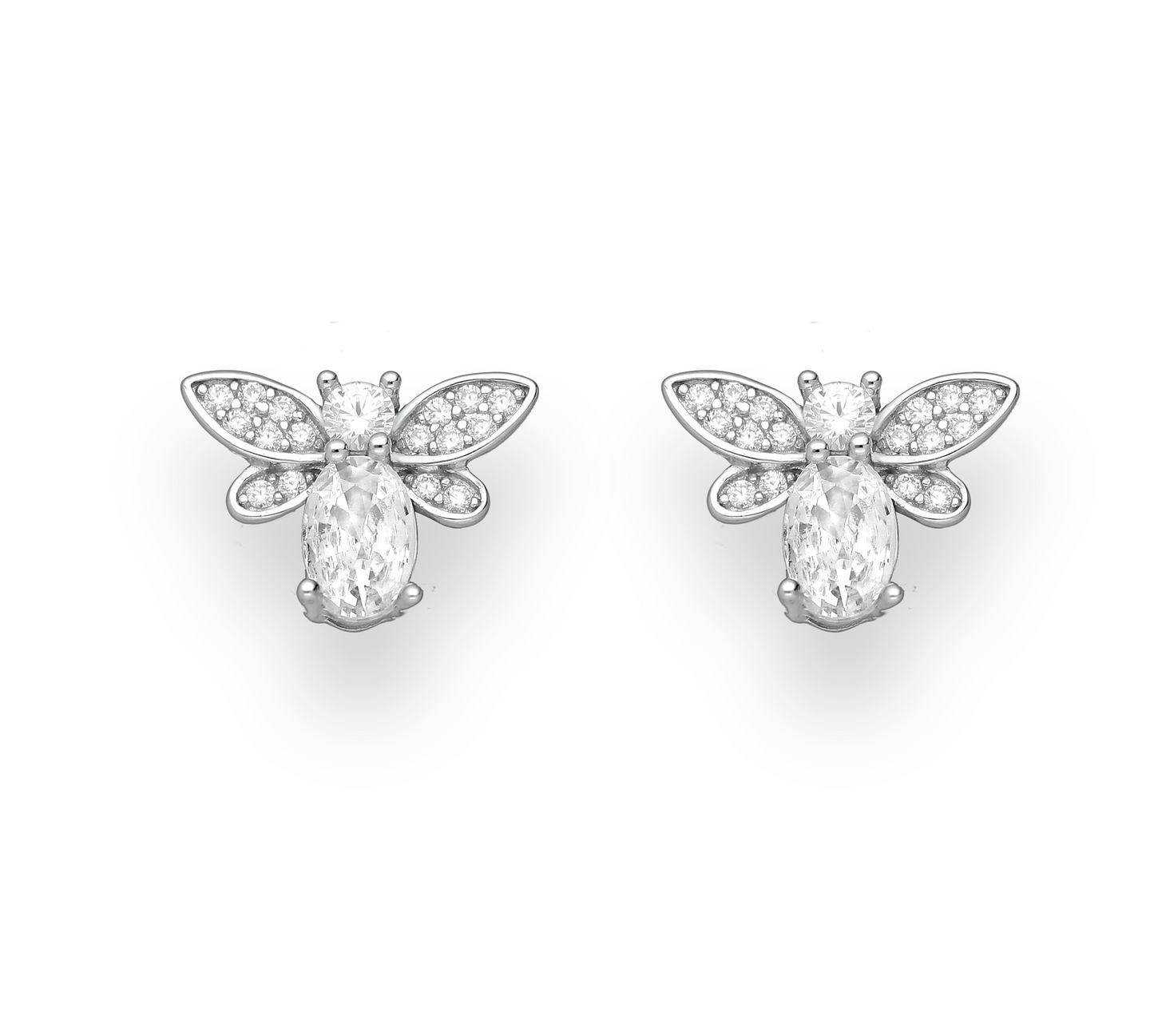 Sterling Silver Cubic Zirconia Bee Stud Earrings