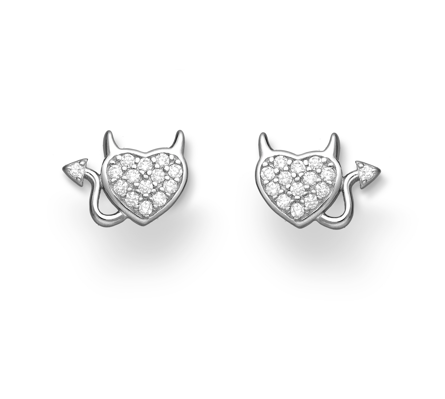 Sterling Silver Cubic Zirconia Cheeky Devil Heart Stud Earrings
