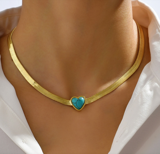 Goldtone Turquoise Howlite Heart Necklace