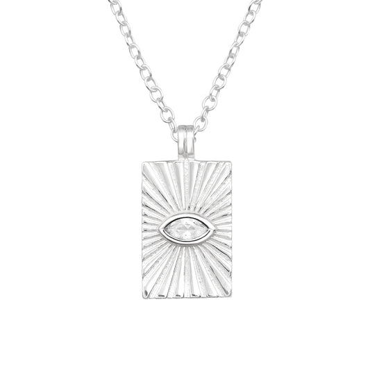 Sterling Silver Rectangular Eye Cubic Zirconia Pendant Necklace