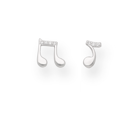 Sterling Silver Cubic Zirconia Music Notes Asymmetrical Stud Earrings