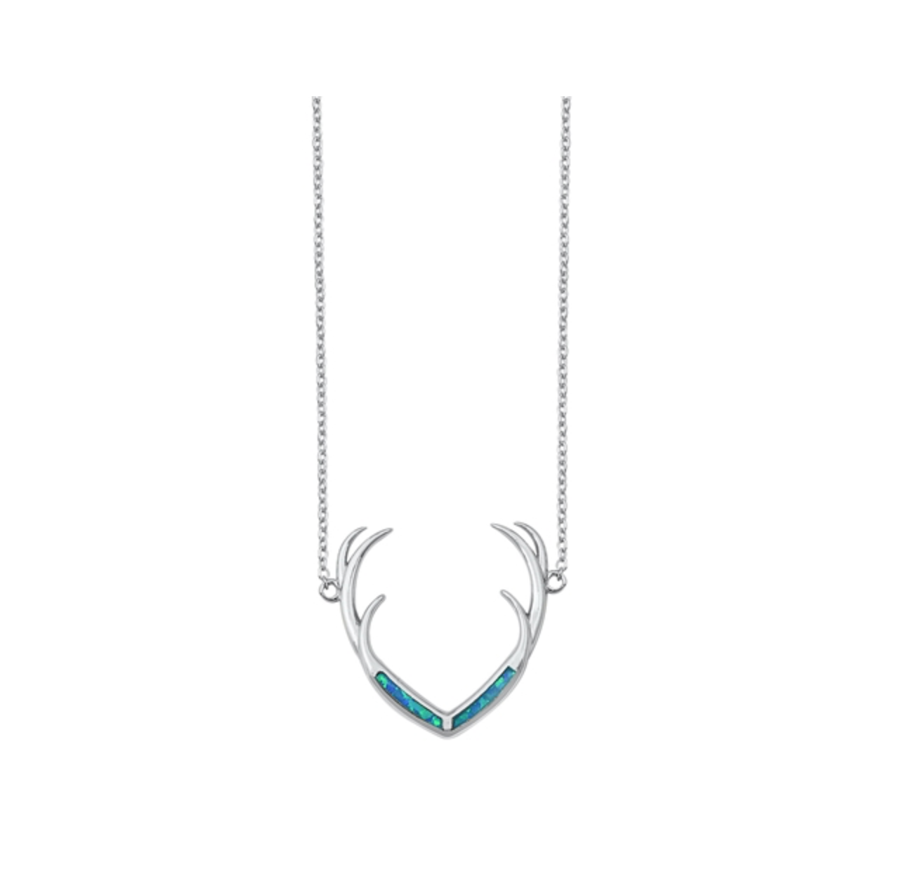 Sterling Silver Blue Lab Opal Antler Pendant Necklace