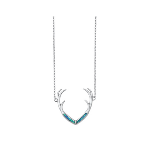 Sterling Silver Blue Lab Opal Antler Pendant Necklace