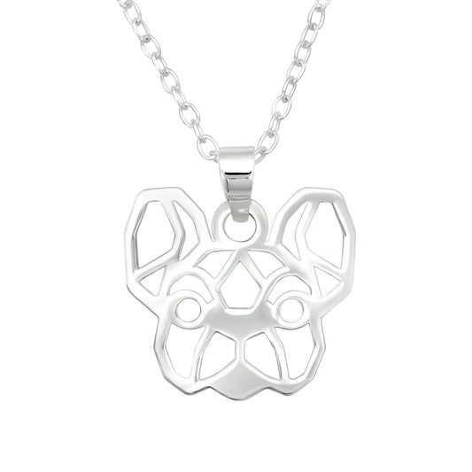 Sterling Silver Geometric Dog Pendant Necklace