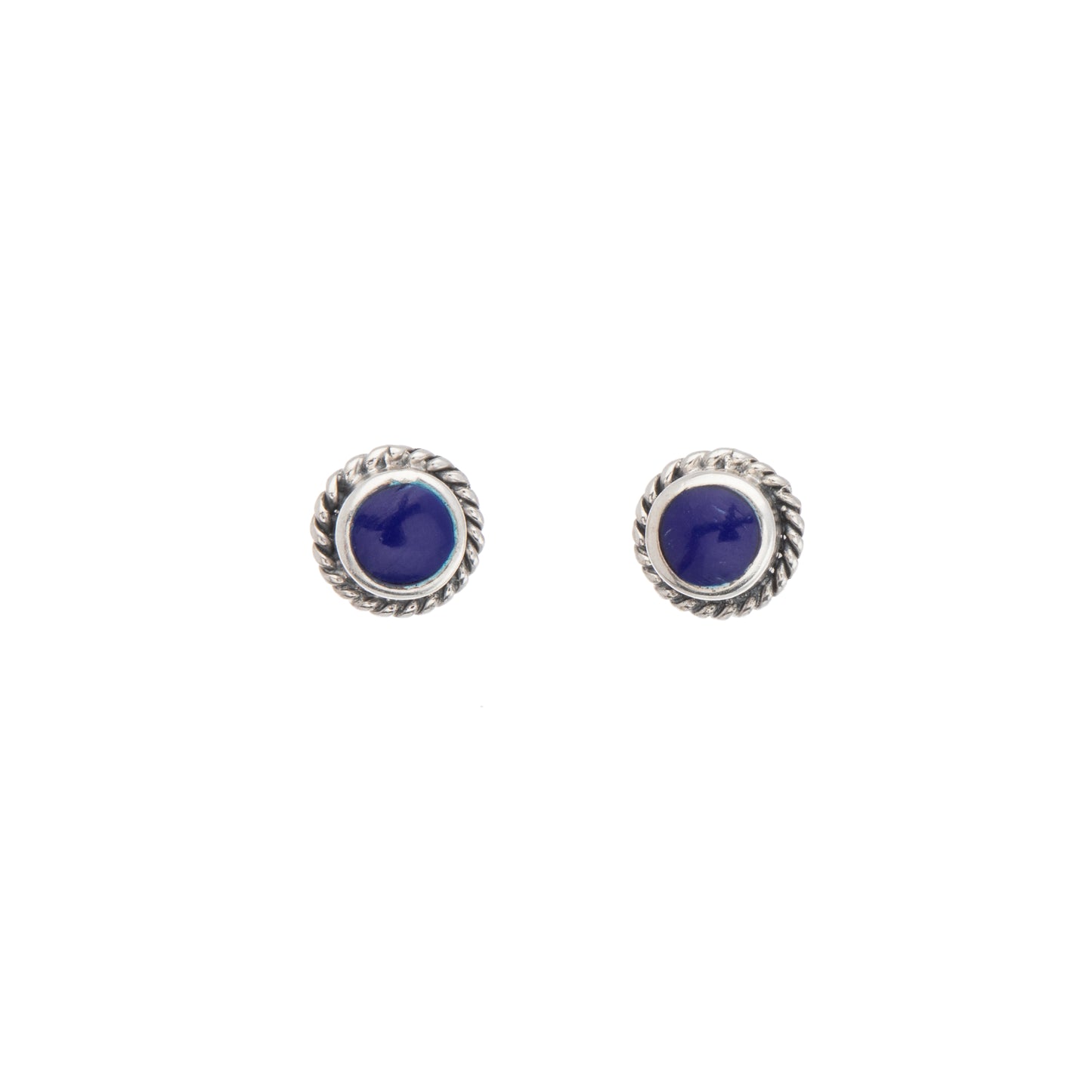 Sterling Silver Lapis Circular Stud Earrings