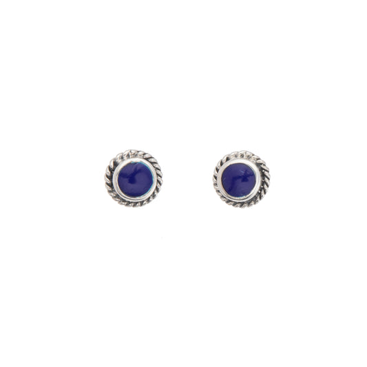 Sterling Silver Lapis Circular Stud Earrings