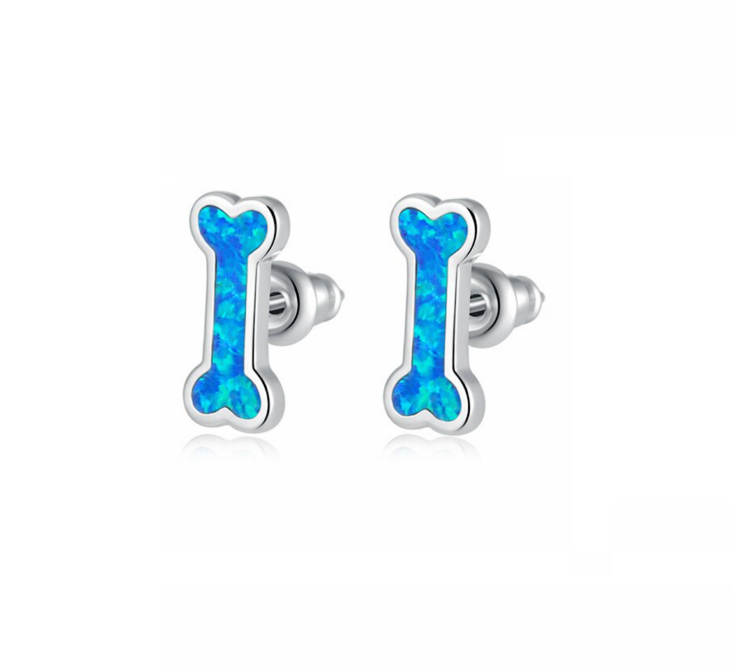 Sterling Silver Blue Opal Dog Bone Stud Earrings