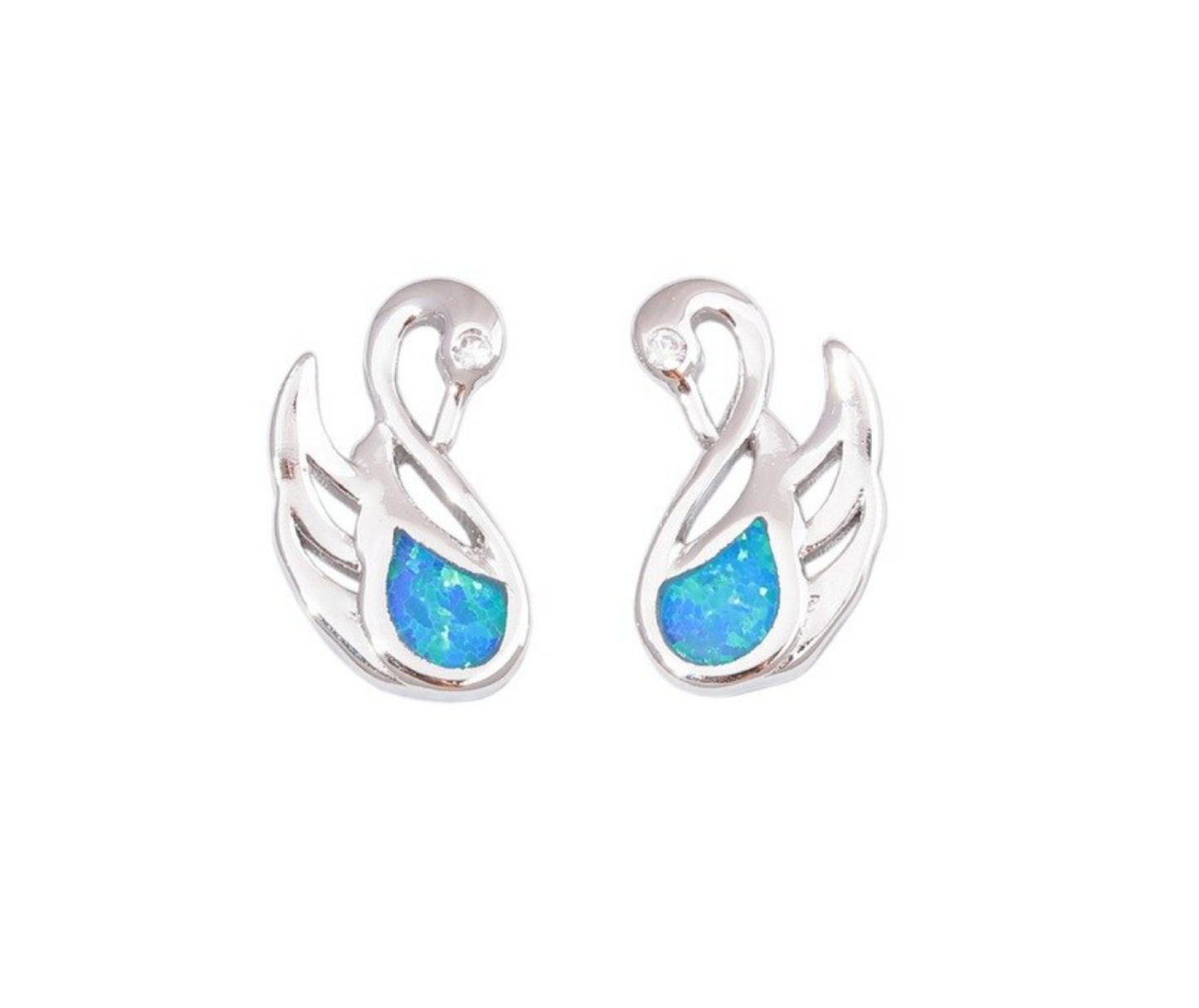 Sterling Silver Blue Opal Swan Stud Earrings