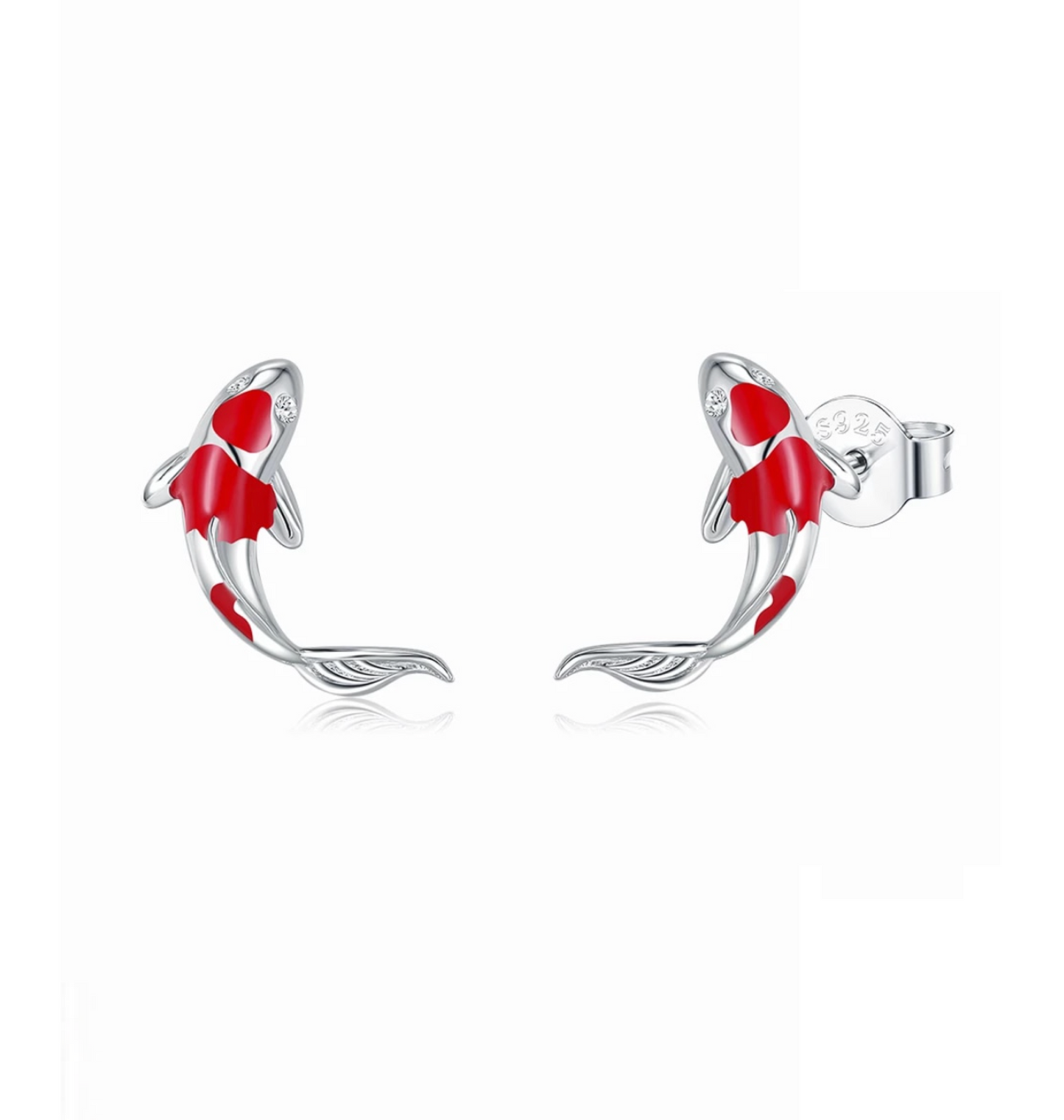 Sterling Silver Red Koi Fish Stud Earrings