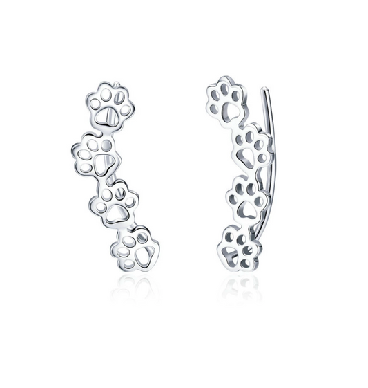 Sterling Silver Open Paw Print Threader Earrings