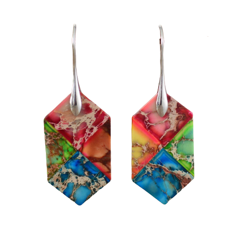 Rainbow Jasper Geometric Stone Drop Earrings