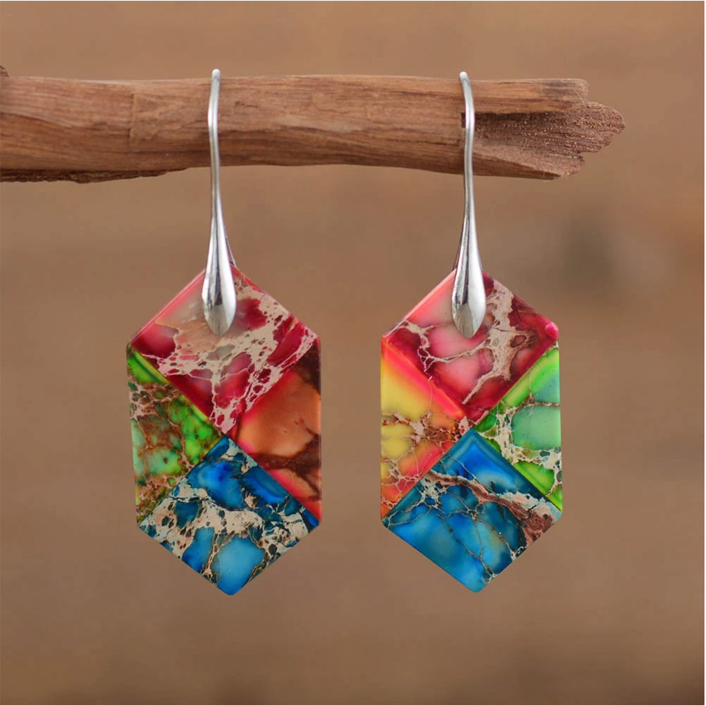 Rainbow Jasper Geometric Stone Drop Earrings