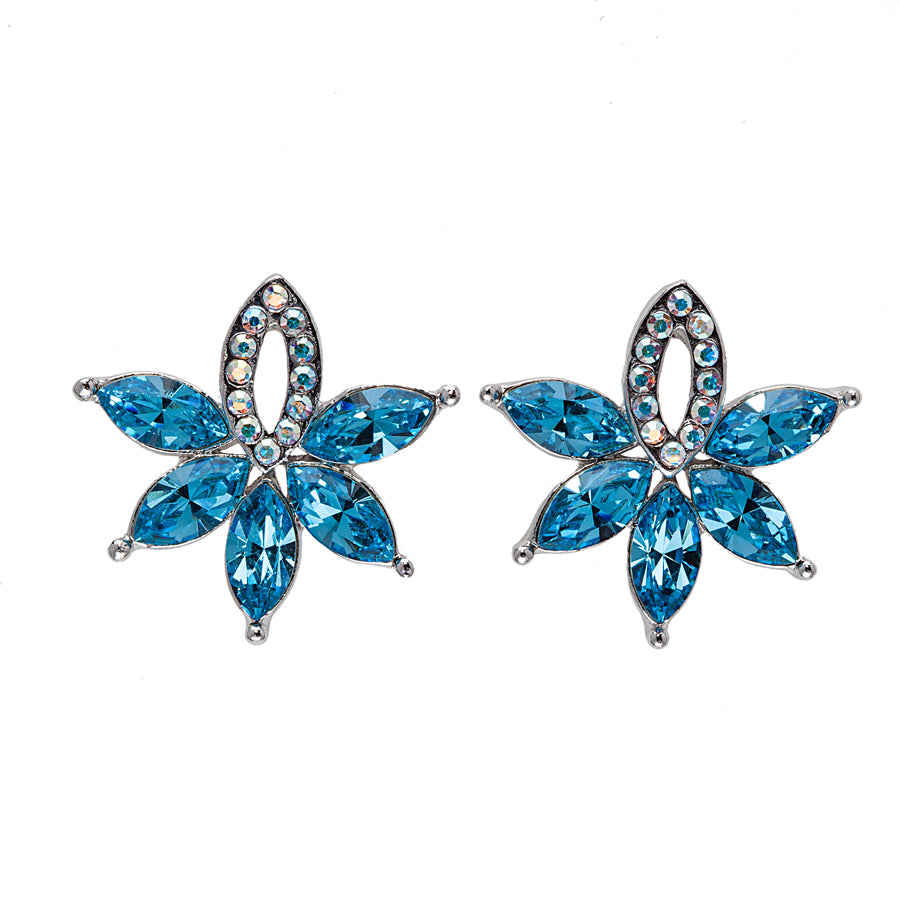 Aqua And Ab Swarovski Crystal Floral Stud Earrings