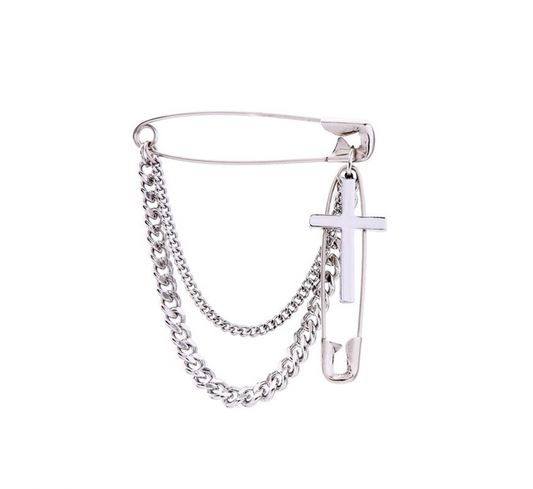 Silvertone Chain Link Safety Pin Brooch
