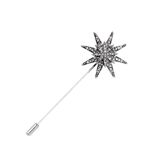 Silvertone Crystal Starburst Brooch