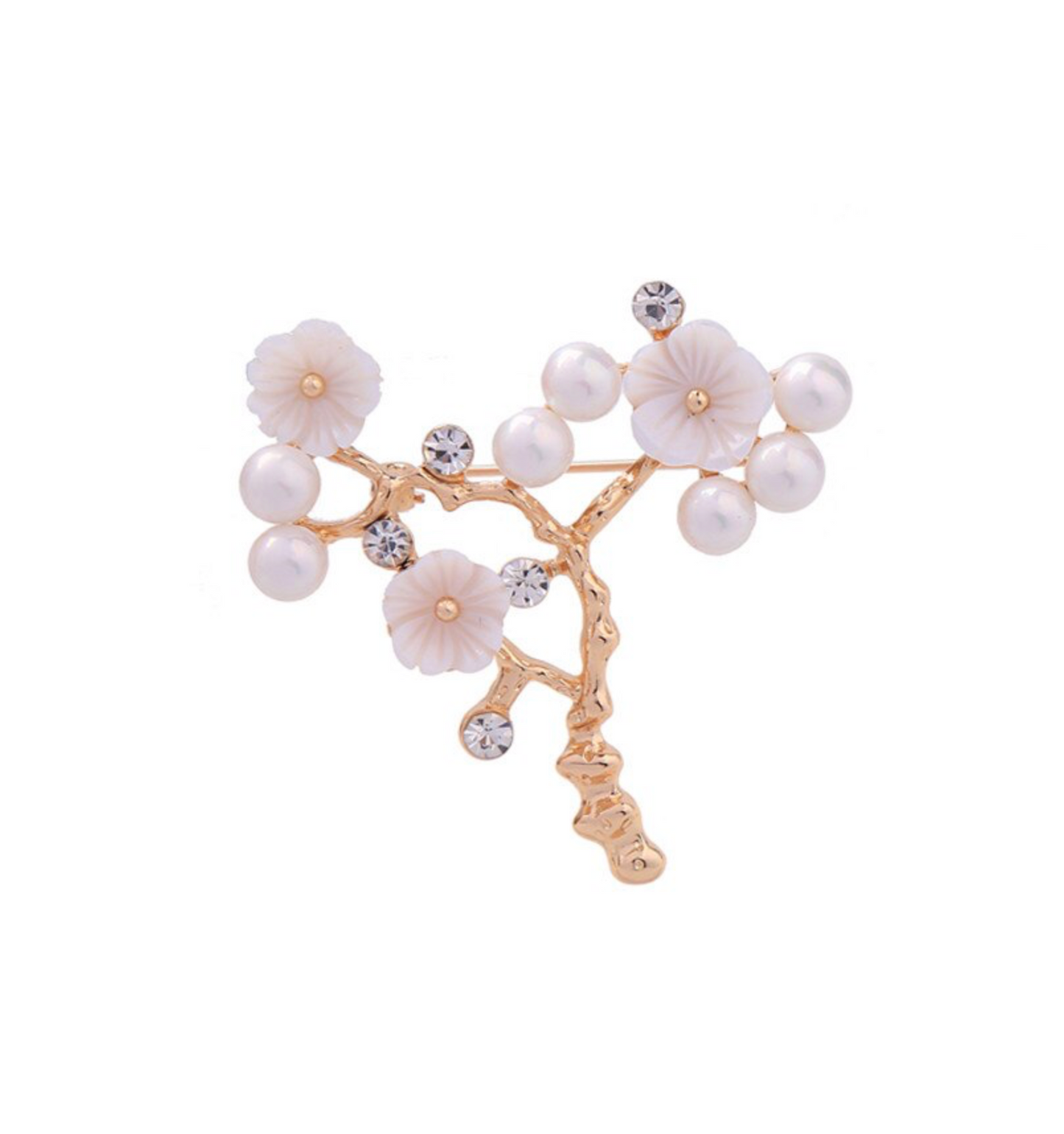 Goldtone White Flower Brooch