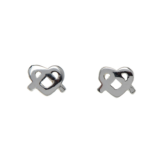 Sterling Silver Dainty Heart Knot Stud Earrings