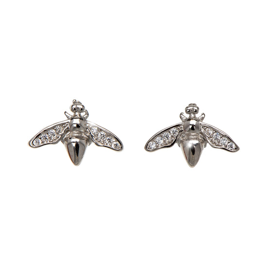 Sterling Silver Cubic Zirconia Bee Stud Earrings