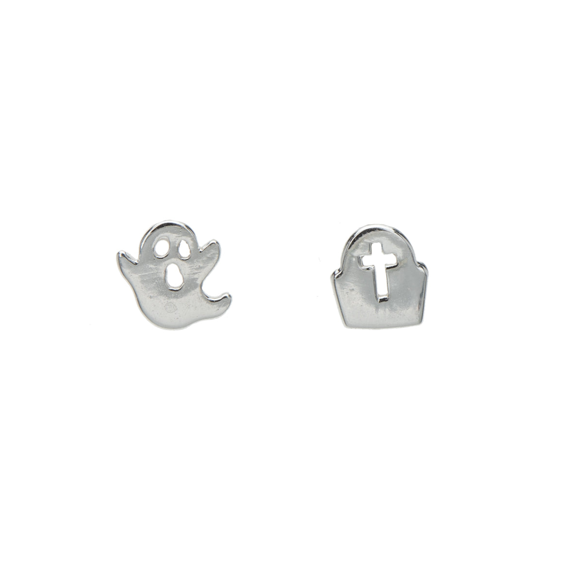 Sterling Silver Ghost Grave Asymmetrical Stud Earrings
