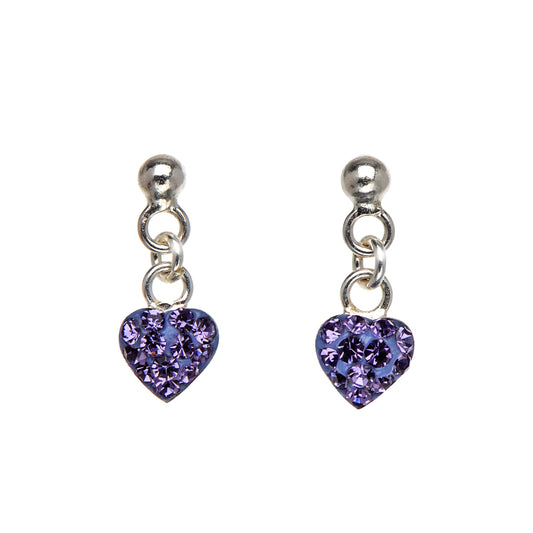 Sterling Silver Purple Cubic Zirconia Heart Drop Earrings